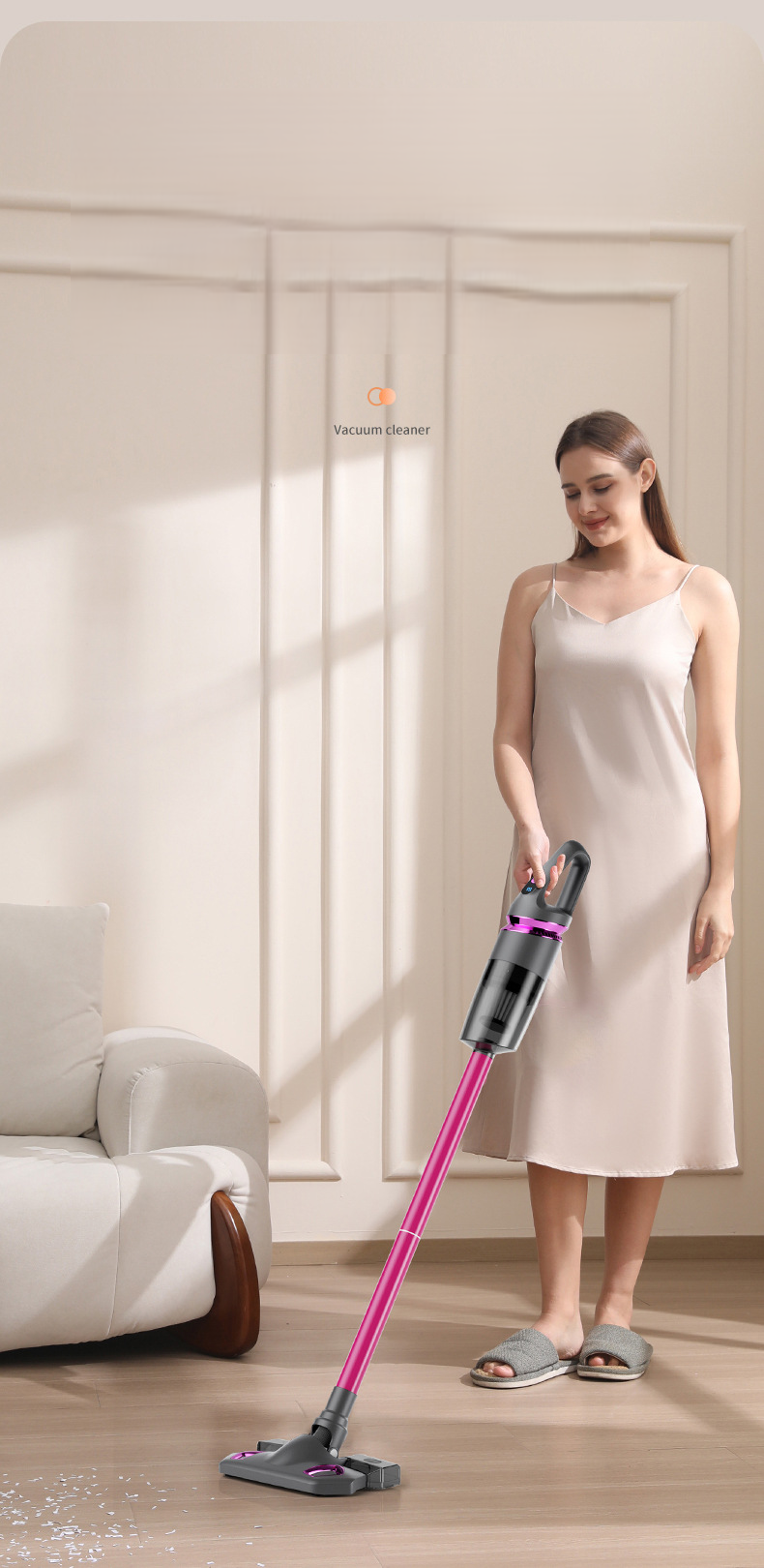 Cordless vacuum cleaner with large 600ML dust cup for less frequent emptying