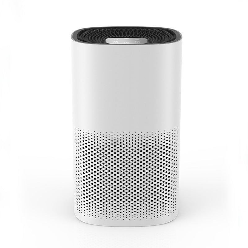 Compact white mini HEPA air purifier for bedroom and desktop use.