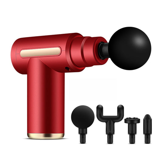 Compact white mini massage gun with 4 attachments, showing its sleek design.