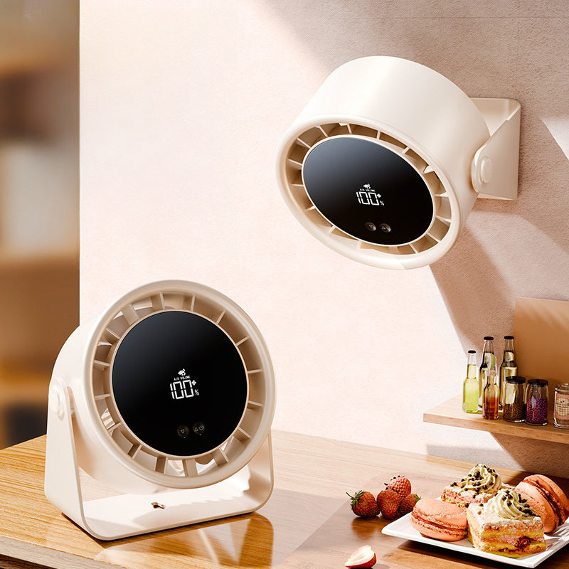 Multi-angle view of the compact and sleek personal cooling fan design.
