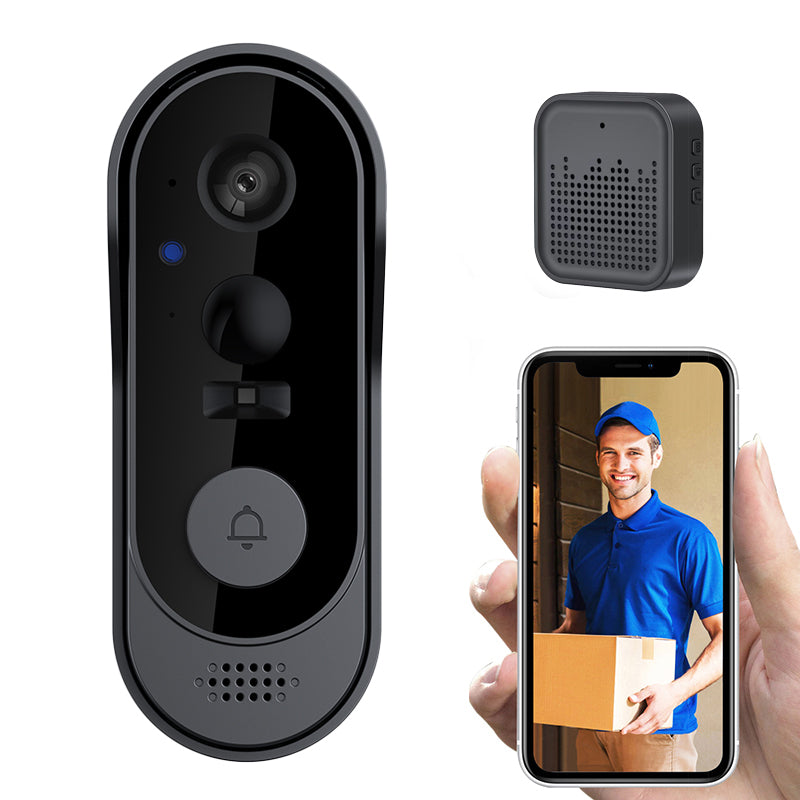 Smartphone showing the live ultra-wide video feed from the smart doorbell.