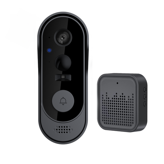 Black smart video doorbell with 170-degree ultra-wide viewing angle.